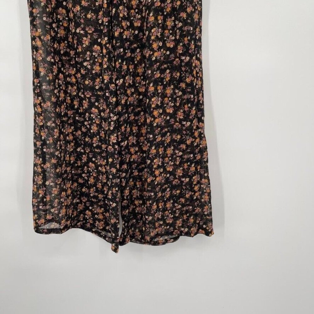Spoon Jeans Women's Floral Wide Leg Pants Black orange side zip size XL NWOT - Picture 3 of 5